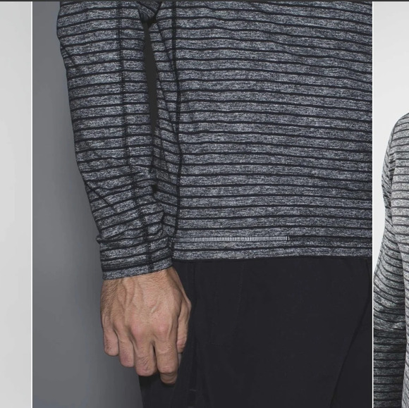 Lululemon Men M Surge Warm 1/2 Zip Raven Stripe Black Heathered Black Athletic - Picture 3 of 13